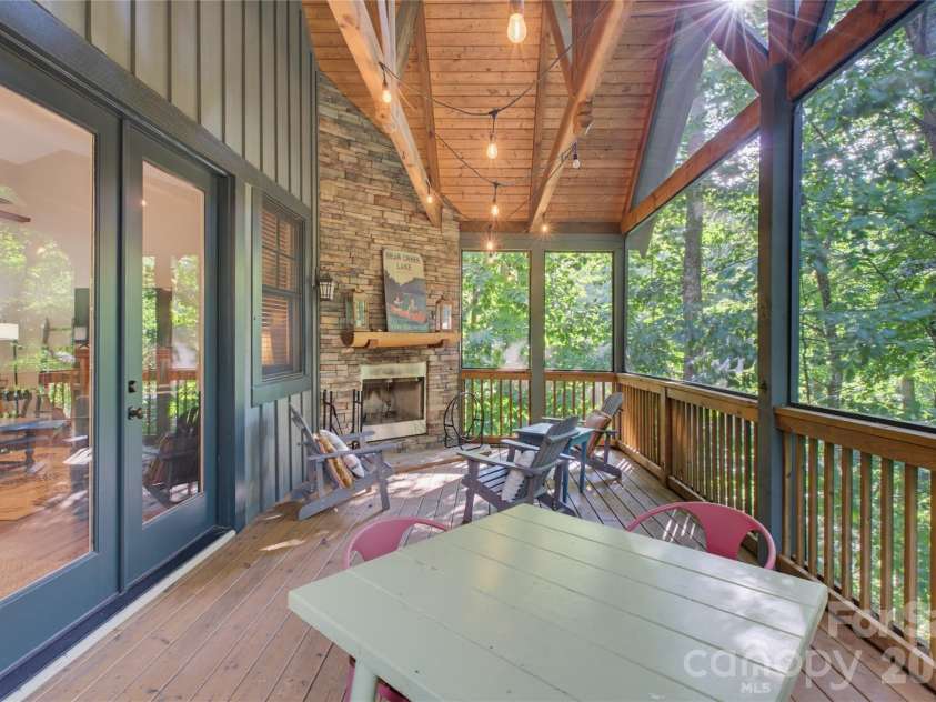 298 Hedgewood Drive, Tuckasegee, NC 28783.  MLS# CAR4393435, YatesRealty ID 46529. Back screen porch