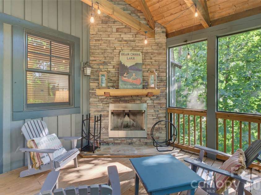 298 Hedgewood Drive, Tuckasegee, NC 28783.  MLS# CAR4393435, YatesRealty ID 46529. Floor to ceiling rock fireplace