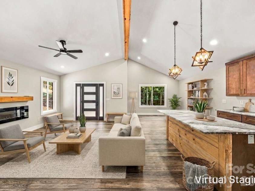 60 Catatoga Trail, Marion, NC 83452.  MLS# CAR4403563, YatesRealty ID 46556. Open living area – virtually staged