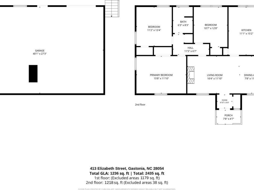 413 Elizabeth Street, Gastonia, NC 28054.  MLS# CAR4417937, YatesRealty ID 46691. Floorplan