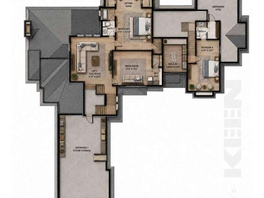 14515A NC Hwy 73 Highway, Huntersville, NC 28078.  MLS# CAR4418141, YatesRealty ID 46933. Second floor rendered plan — 1,647 heated SF per builder concept plans; layout and dimensions subject to change