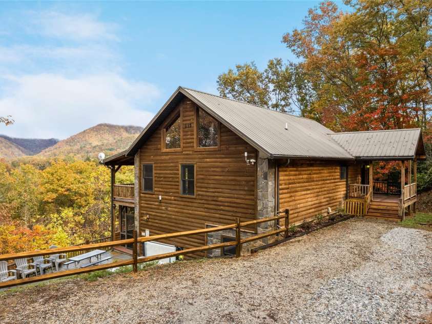 235 Soaring Eagle Road, Bryson City, NC 28713.  MLS# CAR4316418, YatesRealty ID 4698. Ample parking and beautiful post and beam covered entry porch