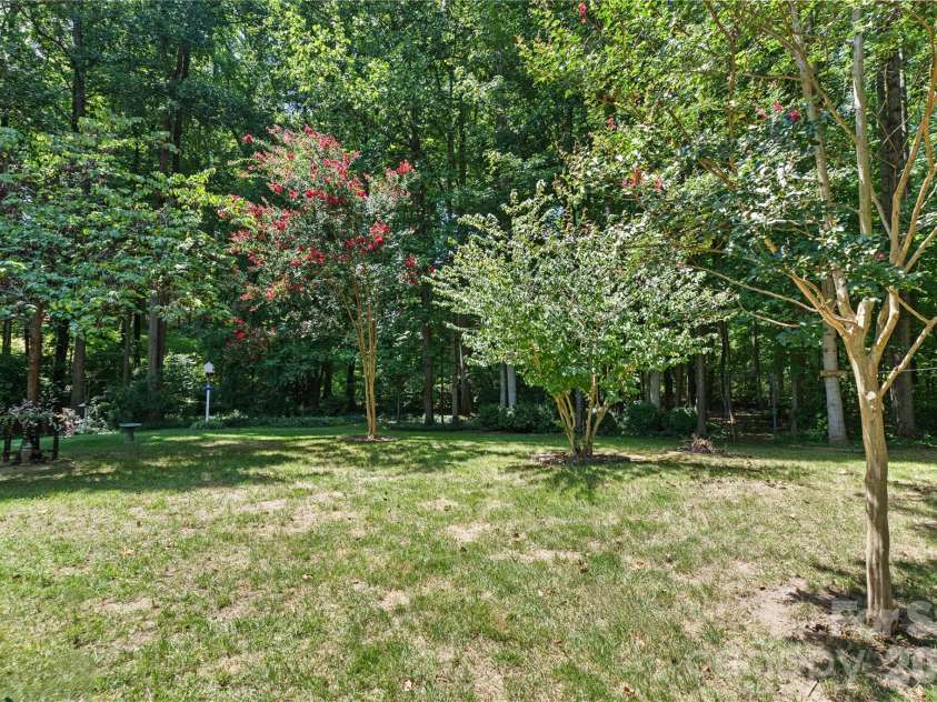 2017 Cameron Heights Circle, Denver, NC 28037.  MLS# CAR4410904, YatesRealty ID 47075. The yard continues beyond the skirted tree line into the woods.  A true wildlife sanctuary with stunning color to enjoy year round.