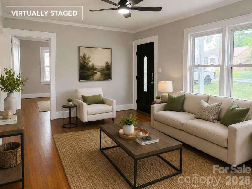 802 3rd Street, Conover, NC 28613.  MLS# CAR4417286, YatesRealty ID 47399. Virtually Staged Living Room