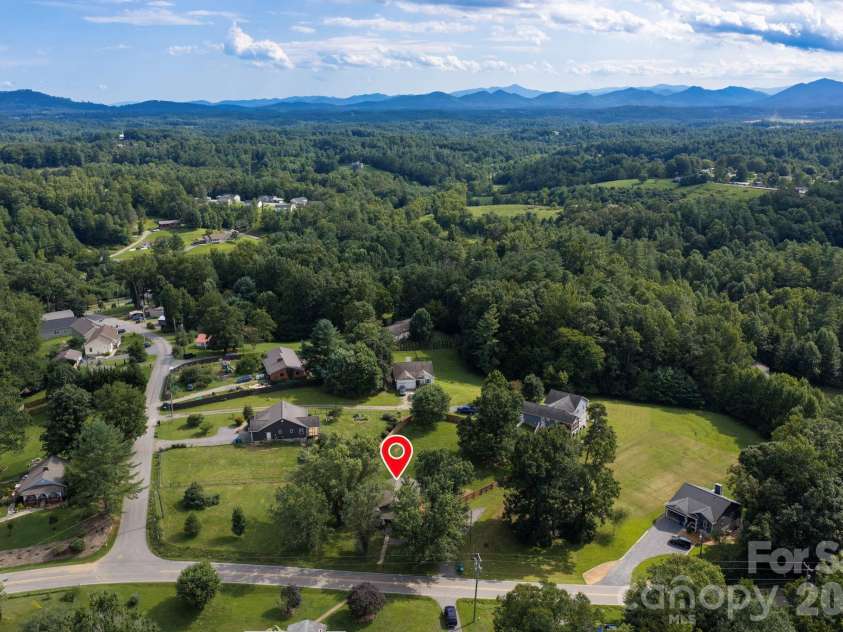 780 Jupiter Road, Weaverville, NC 28787.  MLS# CAR4417969, YatesRealty ID 47480. Aerial View with Indicator