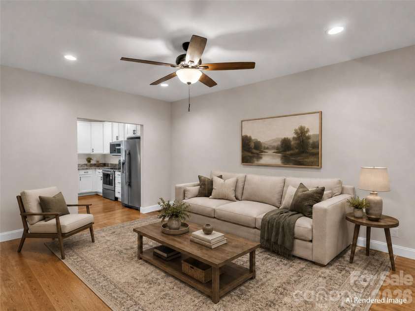 146 Bradford Park, Clyde, NC 28721.  MLS# CAR4419307, YatesRealty ID 47549. Loving Room looking into Kitchen