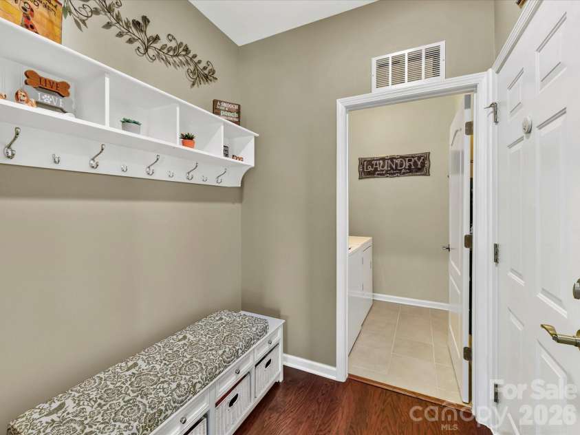 9005 Cape Breton Lane, Lancaster, SC 29720.  MLS# CAR4416986, YatesRealty ID 47740. Drop Zone/Mud Room with Upper Shelving, Cubbies and Hooks. Lower Bench is not attached and does not remain