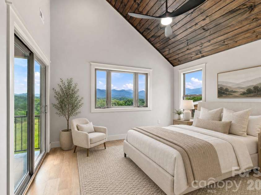 128 Chepstow Place, Black Mountain, NC 28711.  MLS# CAR4415709, YatesRealty ID 47759. Primary Bedroom with private deck