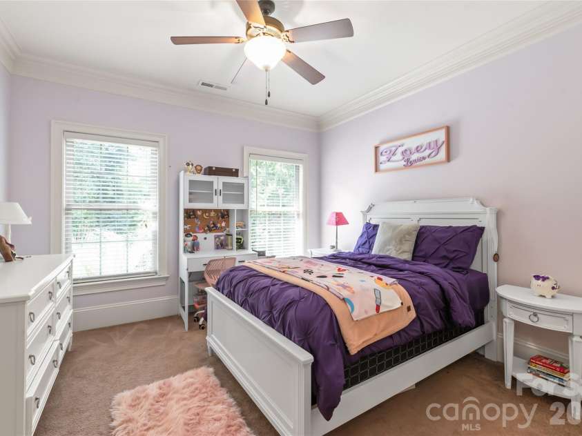 7320 Summerlin Place, Charlotte, NC 28226.  MLS# CAR4418024, YatesRealty ID 47825. Bedroom three offers generous space, a bright layout, and direct access to the shared Jack-and-Jill bath.