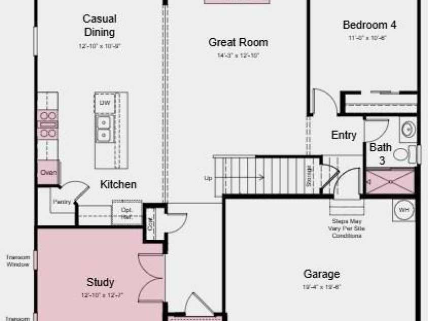 1698 Hubert Graham Way, Tega Cay, SC 29708.  MLS# CAR4419884, YatesRealty ID 47966. First Floor Plan - Additional Highlights include: Gourmet kitchen, shower only at bath two, gas fireplace in great room, tray ceiling at primary suite, windows at study, and quick treads on stairs
