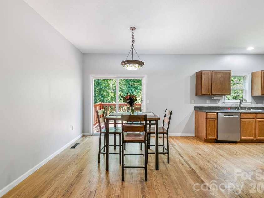 19 Oakcrest Place, Asheville, NC 28806.  MLS# CAR4408201, YatesRealty ID 48095. Dining Room w/ living doors to deck