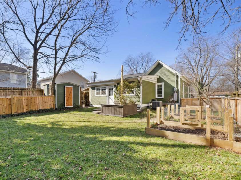506 Campus Street, Charlotte, NC 28216.  MLS# CAR4217971, YatesRealty ID 4816. Rear Yard- custom raised bed planters and producing peach tree!