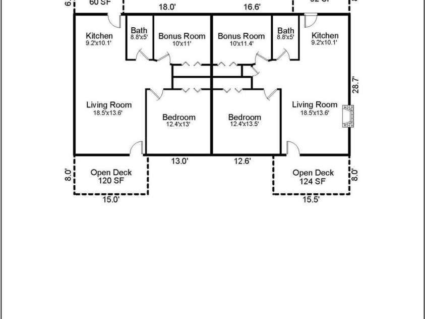 71 Harvey Osteen Road, Zirconia, NC 28790.  MLS# CAR4418072, YatesRealty ID 48166. Unit 1 & 2 Floorplan