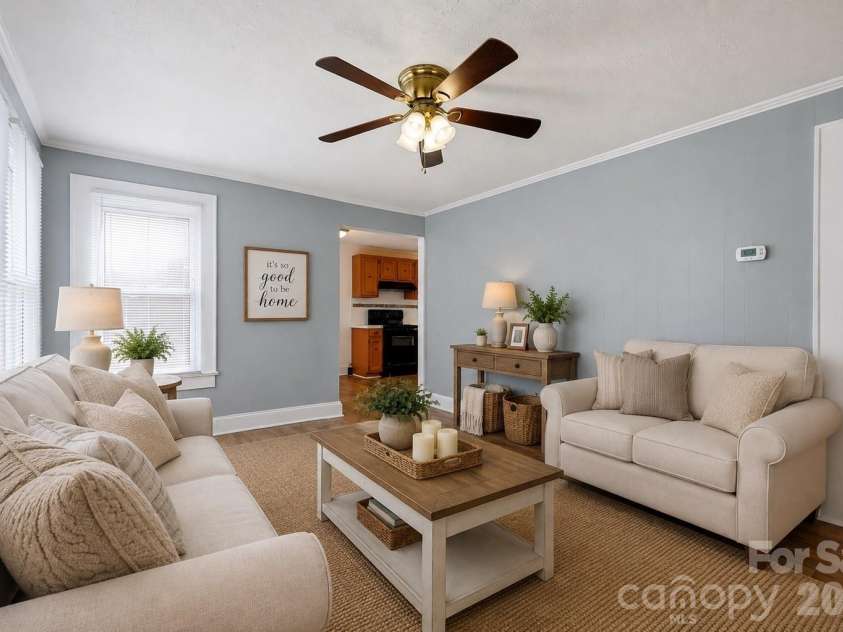 714 Parker Street, Albemarle, NC 28001.  MLS# CAR4419559, YatesRealty ID 48265. Living room - virtually staged