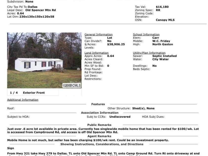 108 Campground Road, Dallas, NC 28034.  MLS# CAR4420722, YatesRealty ID 48288. 