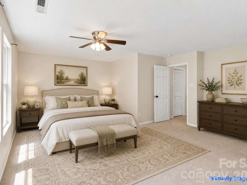 1132 New Day Court, Charlotte, NC 28215.  MLS# CAR4413933, YatesRealty ID 48371. Virtually staged Primary Bedroom