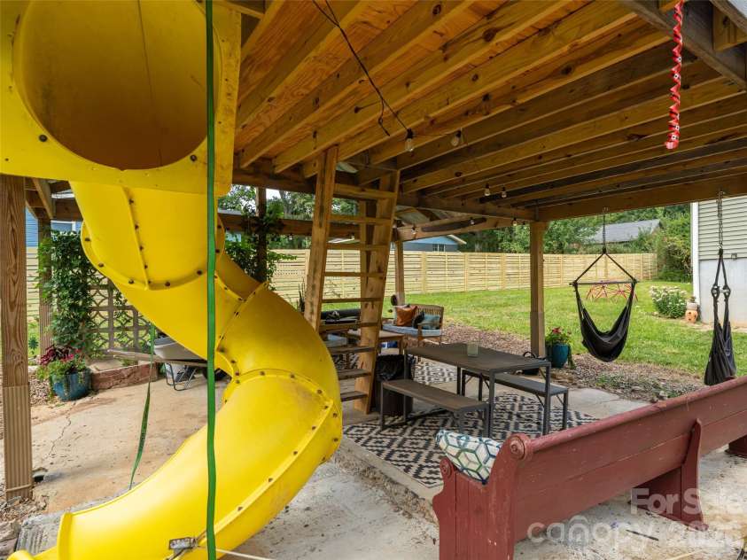 518 Onteora Boulevard, Asheville, NC 28803.  MLS# CAR4420855, YatesRealty ID 48421. Outdoor covered area currently formatted for fun space