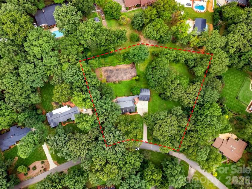 209 Labans Lane, Lincolnton, NC 28092.  MLS# CAR4419321, YatesRealty ID 48497. Aerial view outlining the spacious 2.09-acre property.
