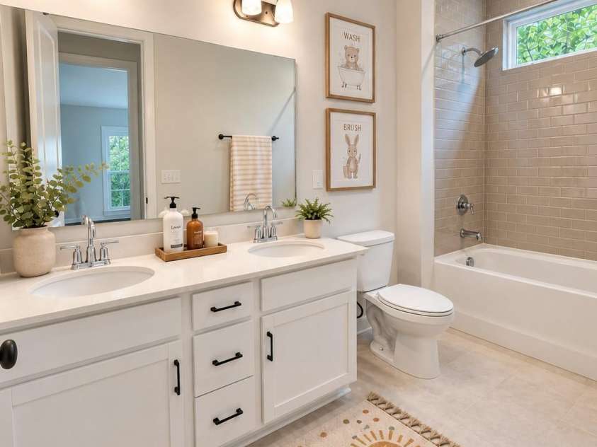 812 19th Street, Charlotte, NC 28205.  MLS# CAR4415955, YatesRealty ID 48692. Dual sink Bathroom (Virtually Staged)