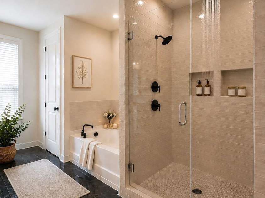 812 19th Street, Charlotte, NC 28205.  MLS# CAR4415955, YatesRealty ID 48692. Primary Bathroom Frameless Shower, Tub (Virtually Staged)