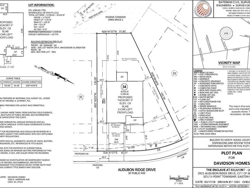 2921 Audubon Ridge Drive, Belmont, NC 28012.  MLS# CAR4421026, YatesRealty ID 48703. Homesite plot plan