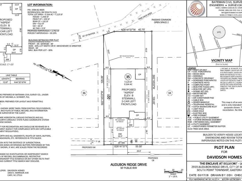 2919 Audubon Ridge Drive, Belmont, NC 28012.  MLS# CAR4421036, YatesRealty ID 48993. Plot Plan