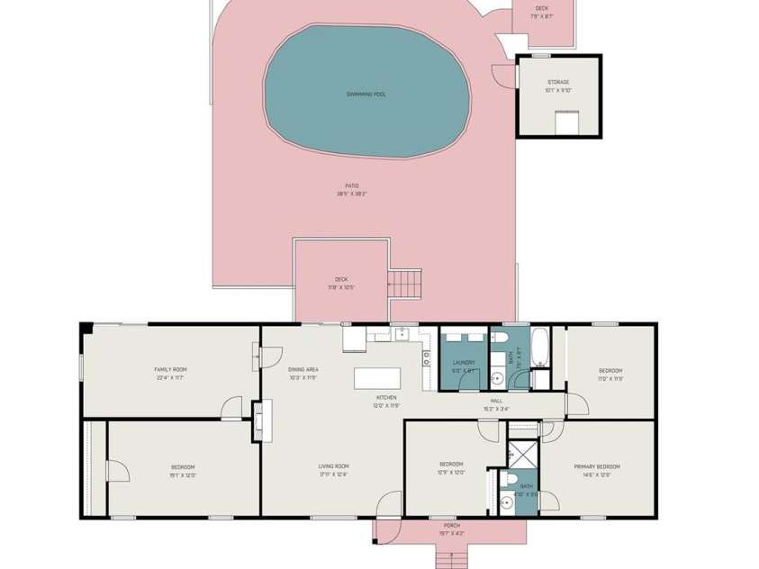 1574 Elderwood Road, Rock Hill, SC 29732.  MLS# CAR4421682, YatesRealty ID 48996. House and pool floor plan measurements