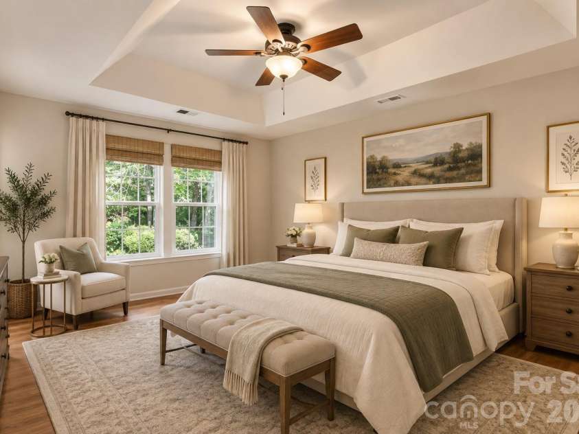 5538 Whispering Wind Lane, Indian Trail, NC 28079.  MLS# CAR4419704, YatesRealty ID 49121. Virtually staged master bedroom