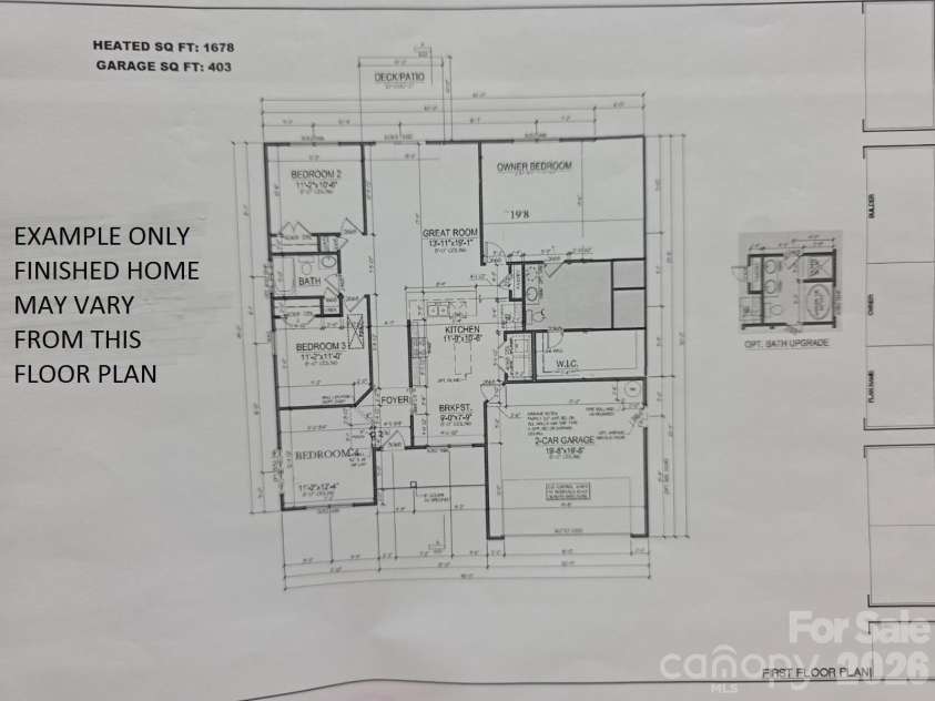 3373 Red Doc Road, Lancaster, SC 29720.  MLS# CAR4422385, YatesRealty ID 49338. EXAMPLE ONLY.  FINISHED HOME MAY VARY FROM THIS FLOOR PLAN