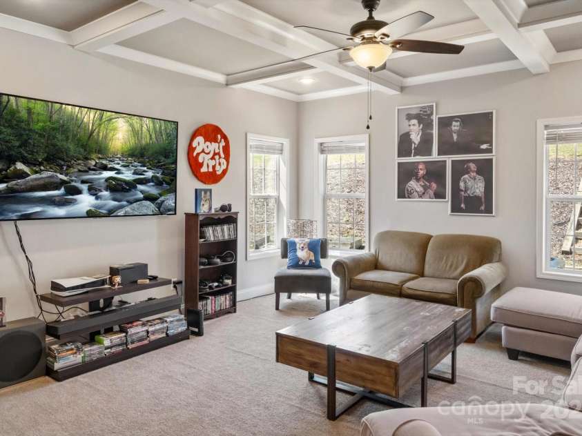 52 Stone Ridge Trail, Mills River, NC 28759.  MLS# CAR4239861, YatesRealty ID 4935. Large den with coffered ceilings