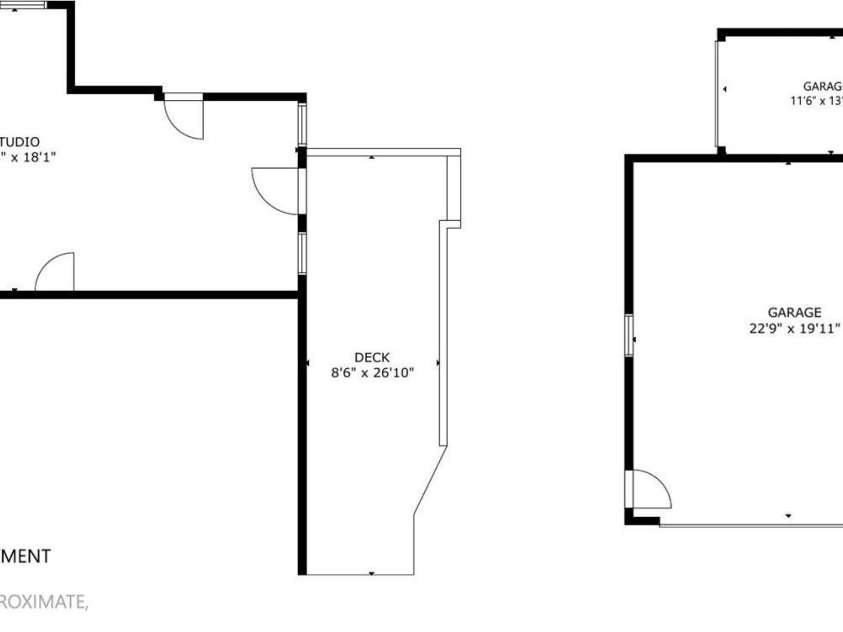 16 Spruce Way, Fairview, NC 28730.  MLS# CAR4421539, YatesRealty ID 49354. Floor plans for the garage and studio.