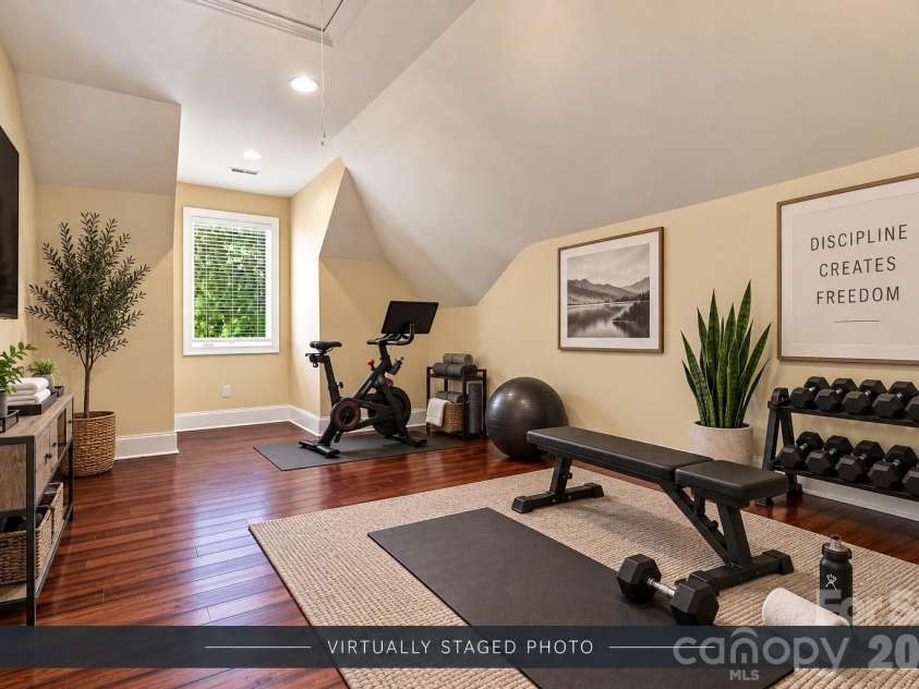 108 Washam Road, Mooresville, NC 28117.  MLS# CAR4420432, YatesRealty ID 49584. Virtually staged home gym rendering