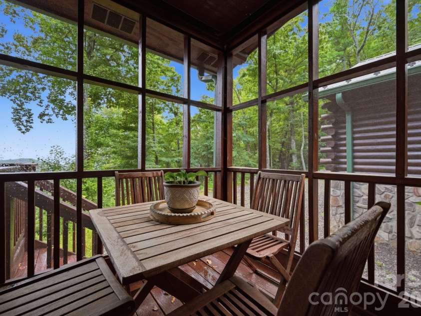 2235 Buck Mountain Road, Purlear, NC 28665.  MLS# CAR4422892, YatesRealty ID 49609. Screened Porch - Off Dining Area
