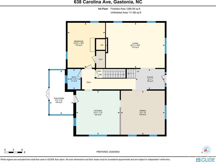 638 Carolina Avenue, Gastonia, NC 28052.  MLS# CAR4421662, YatesRealty ID 49768. First floor layout and measurements