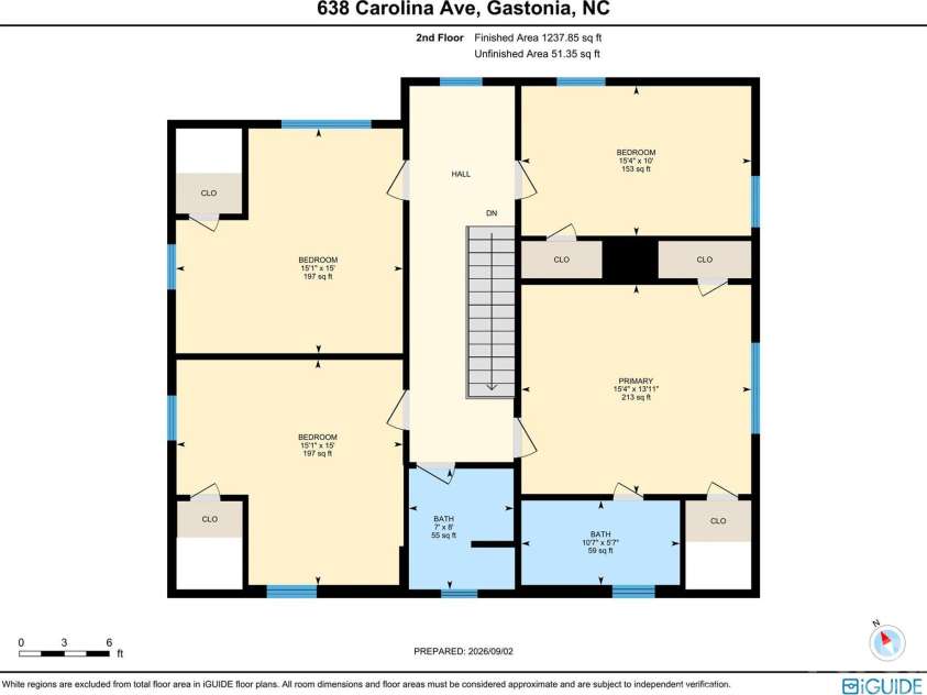 638 Carolina Avenue, Gastonia, NC 28052.  MLS# CAR4421662, YatesRealty ID 49768. Second floor layout and measurements