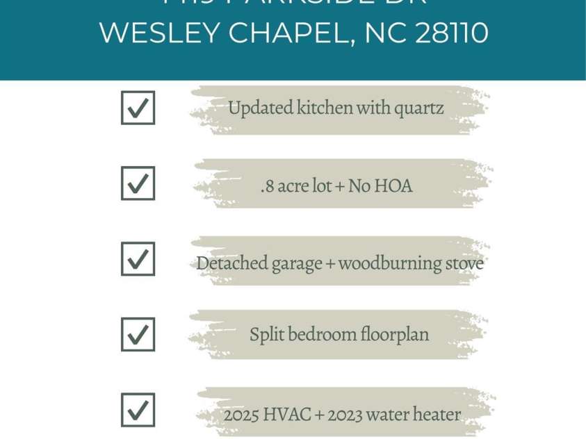 1419 Parkside Drive, Wesley Chapel, NC 28110.  MLS# CAR4420045, YatesRealty ID 49843. 