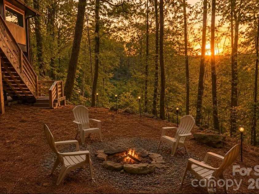 315 Bear Cove Road, Bryson City, NC 28713.  MLS# CAR4423012, YatesRealty ID 49999. Firepit under the trees