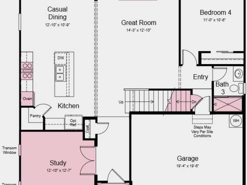 207 Holsworthy Drive, Mooresville, NC 28115.  MLS# CAR4423633, YatesRealty ID 50075. First Floor Plan - Additional Highlights Include: additional windows added to study and primary bedroom, fireplace in great room, and shower in bathroom 2 and bathroom 3