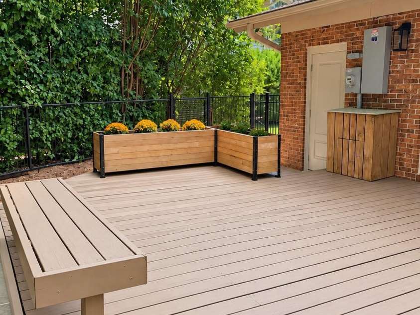 3523 Round Oak Road, Charlotte, NC 28210.  MLS# CAR4421874, YatesRealty ID 50181. Deck with Built-In Seat and Planter Boxes (Remain)