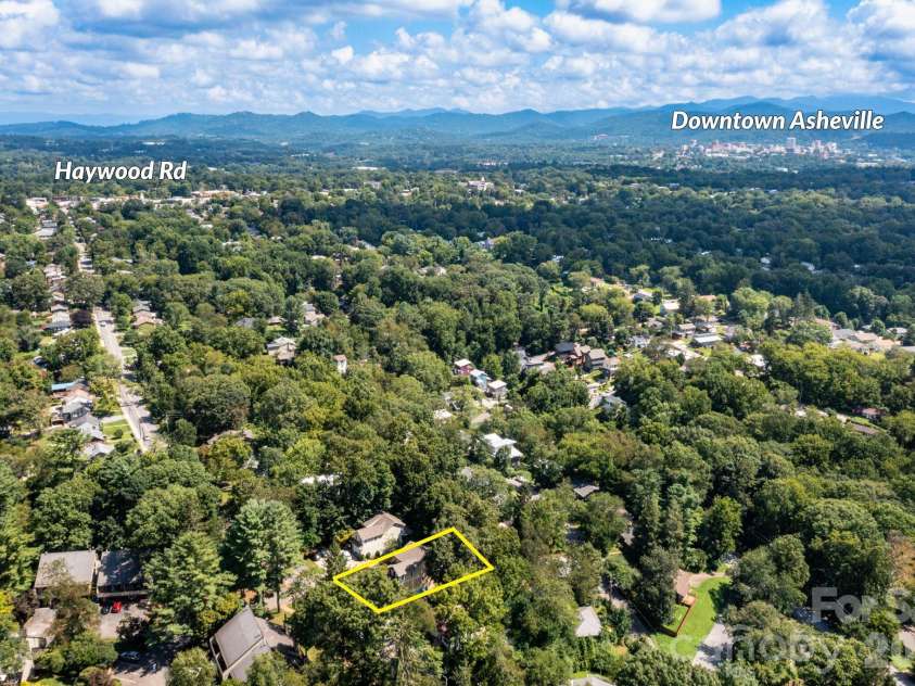 278 Brevard Road, Asheville, NC 28806.  MLS# CAR4408932, YatesRealty ID 50646. Aerial Image with approximate GIS lines