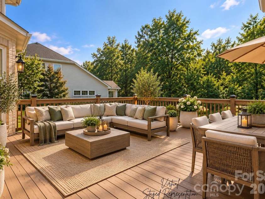 10735 Brandie Meadow Lane, Huntersville, NC 28078.  MLS# CAR4425793, YatesRealty ID 51454. Back deck on main level Virtually Staged