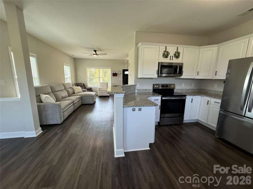 3568 Crow Burk Road, Pageland, SC 29728.  MLS# CAR4424492, YatesRealty ID 51582. Open kitchen and dining area