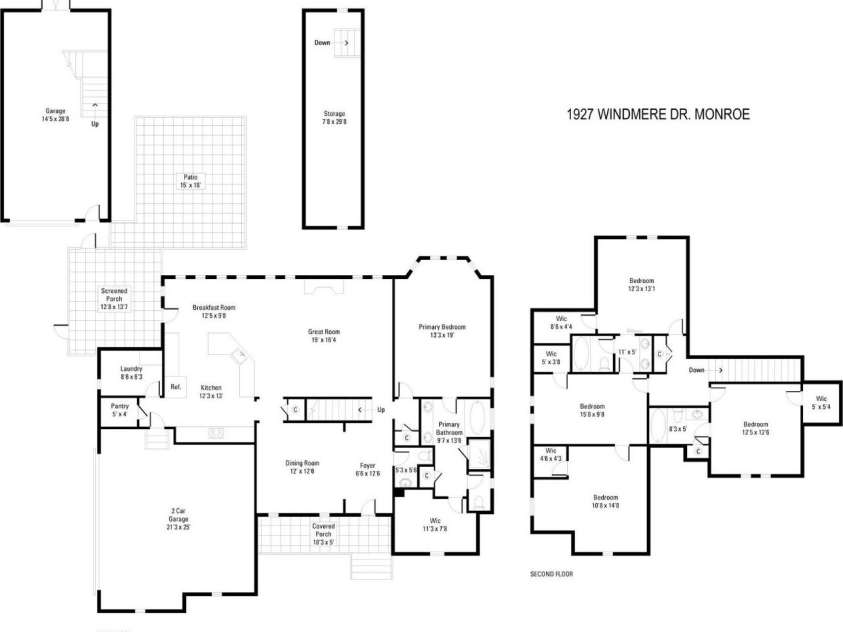 1927 Windmere Drive, Monroe, NC 28110.  MLS# CAR4418853, YatesRealty ID 51747. Floorplans