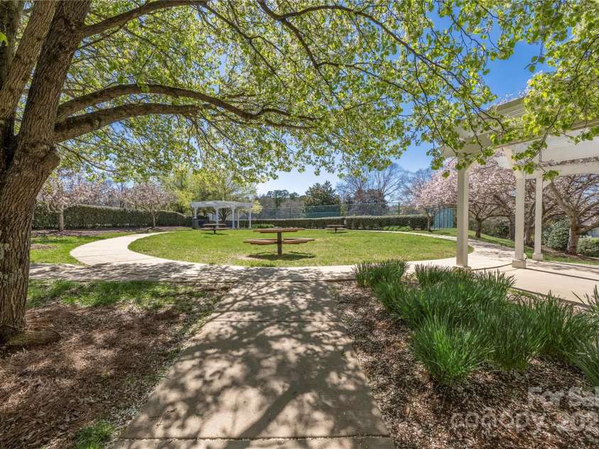 16312 Redstone Mountain Lane, Charlotte, NC 28277.  MLS# CAR4237110, YatesRealty ID 5202. Park area across from building adjacent to pool, tennis courts and clubhouse