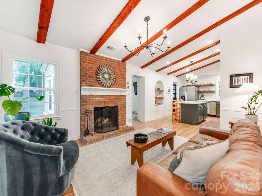 6821 Old Post Road, Charlotte, NC 28212.  MLS# CAR4426020, YatesRealty ID 52291. Brick fireplace