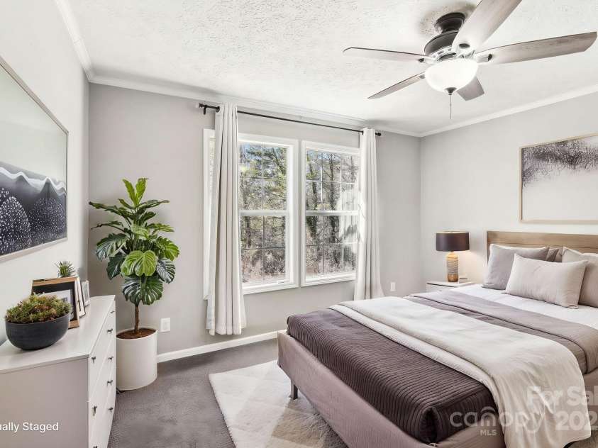 296 Sentelle Lane, Hendersonville, NC 28739.  MLS# CAR4226674, YatesRealty ID 5255. Virtually staged primary bedroom