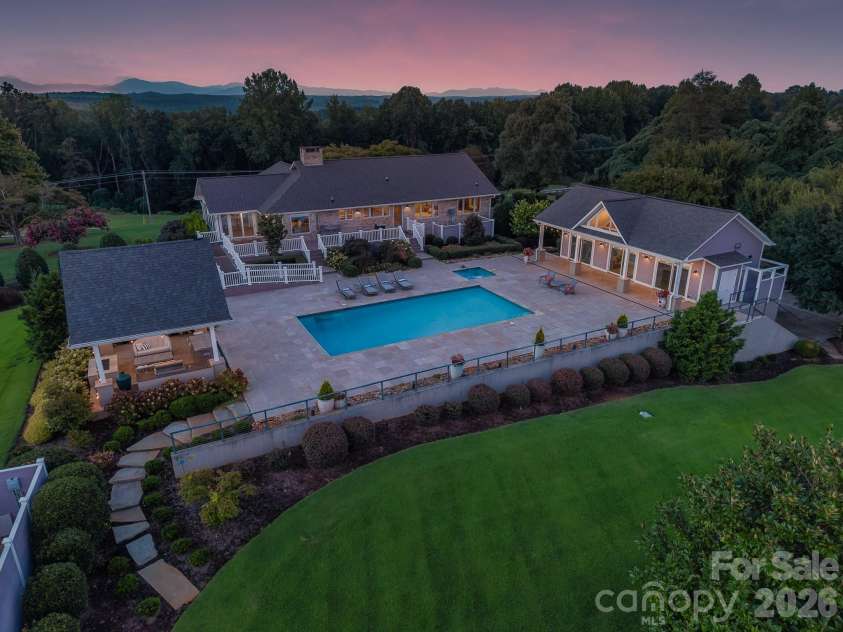 6320 NC Hwy 108 Highway, Mill Spring, NC 28756.  MLS# CAR4425892, YatesRealty ID 52647. Aerial View - Back View Twilight
