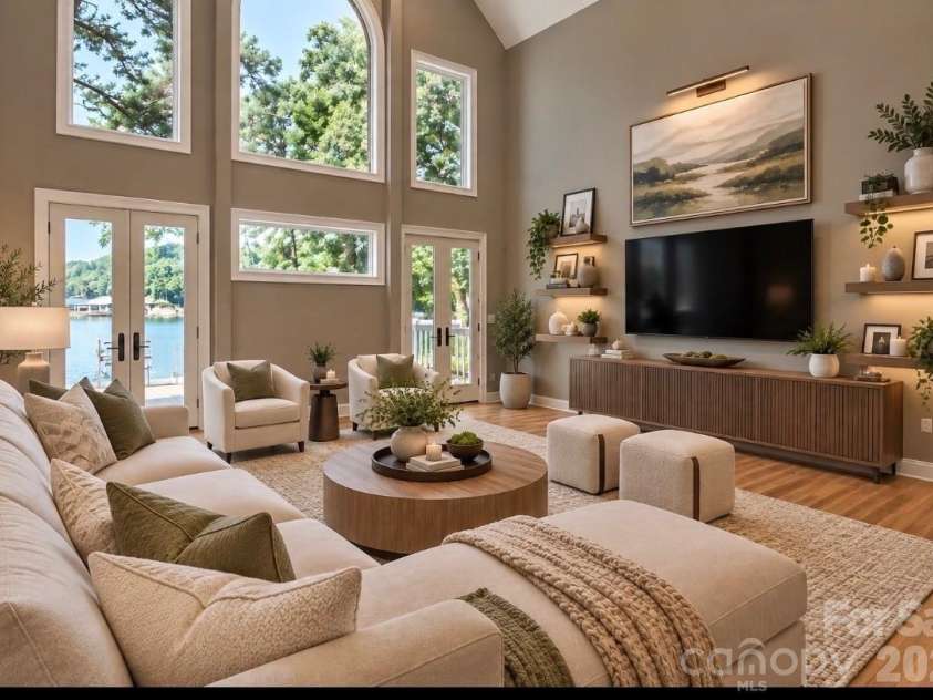 140 Holt Lane, Mooresville, NC 28117.  MLS# CAR4424635, YatesRealty ID 52690. Virtually staged great room.
