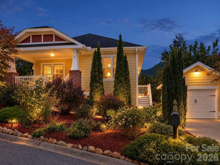 3 Byrdcliffe Lane, Asheville, NC 28805.  MLS# CAR4426745, YatesRealty ID 52814. Digitally staged night view