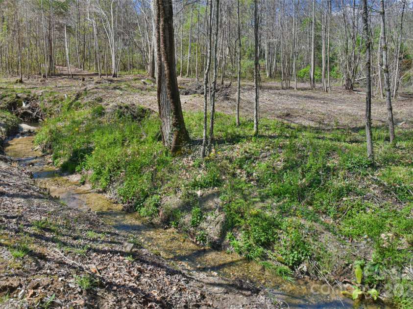 79 Pattys Chapel Road, Fletcher, NC 28732.  MLS# CAR4239671, YatesRealty ID 5295. View of the stream just beyond the back yard fence.